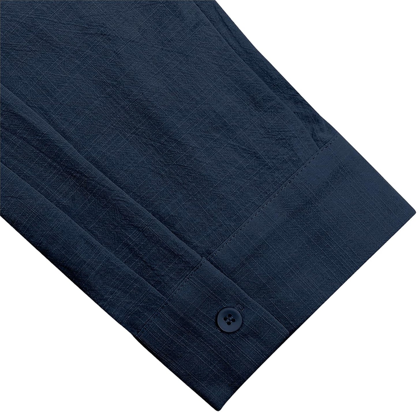 HOTJEKAOYI Button Down Linen Shirts for Men Casual Long Sleeve Regular Fit Cotton Beach Shirts with Pocket