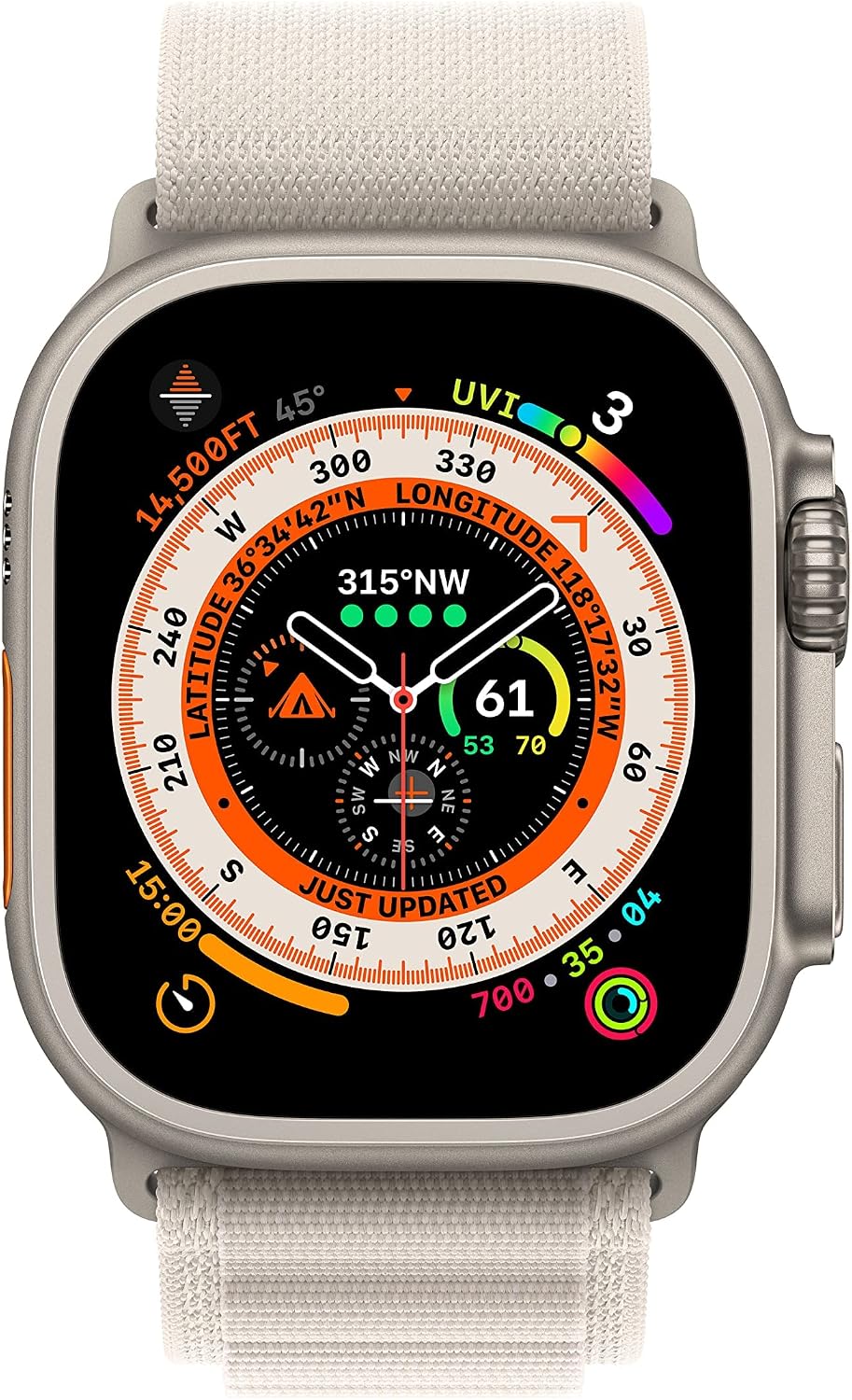 HOTApple Watch Ultra [GPS + Cellular 49mm] Titanium Case with Starlight Alpine Loop, Large (Renewed)