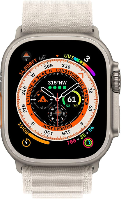 HOTApple Watch Ultra [GPS + Cellular 49mm] Titanium Case with Starlight Alpine Loop, Large (Renewed)