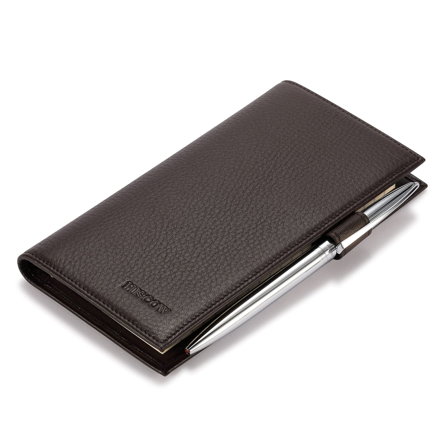 HOTHISCOW Leather Checkbook Cover for Duplicate Checks with Pen Holder | Full grain cowhide, personal check book & register pockets, removable vinyl divider, durable stitching, gifts for women men