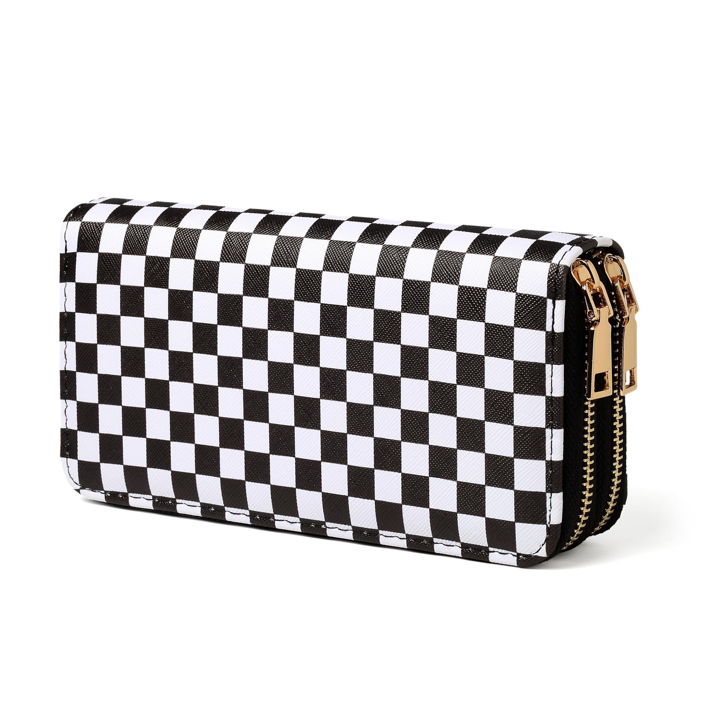 HOTCheckered Wallets for Women Cute Large Capacity Black White Plaid Purse 2 Zippers Credit Card Holder (checkered)