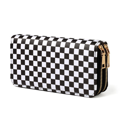 HOTCheckered Wallets for Women Cute Large Capacity Black White Plaid Purse 2 Zippers Credit Card Holder (checkered)