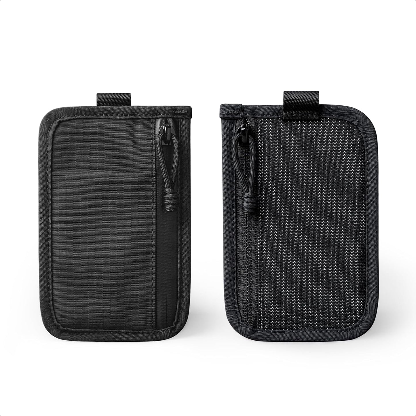 HOTALPAKA Stash Pouch Slim EDC Pouch Pocket Organizer for Everyday Carry | Mens Small Wallet with Dual YKK Zip Compartments, Card Slot & HUB Webbing Loop, Black Axoflux 210D
