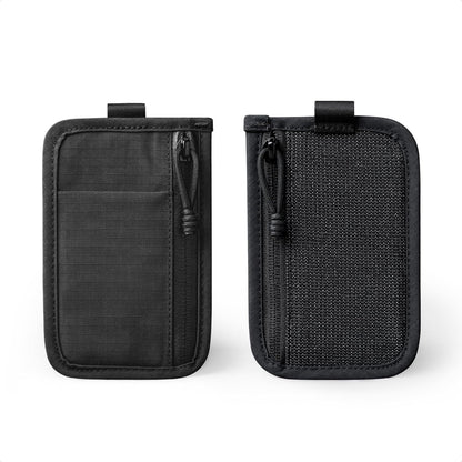 HOTALPAKA Stash Pouch Slim EDC Pouch Pocket Organizer for Everyday Carry | Mens Small Wallet with Dual YKK Zip Compartments, Card Slot & HUB Webbing Loop, Black Axoflux 210D