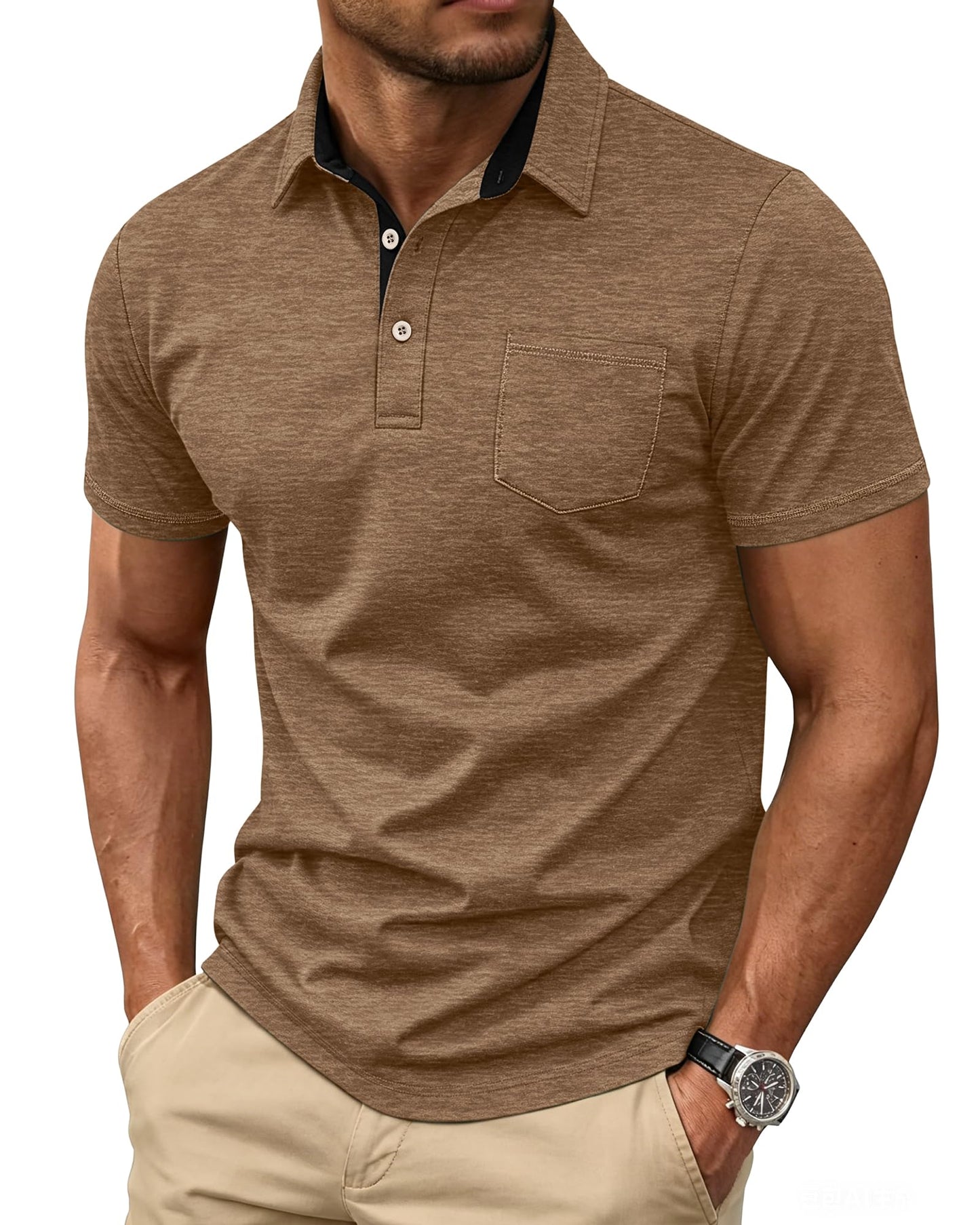 HOTMens Short Sleeve Polo Shirts Collared Business Casual Polo T Shirts with Pocket