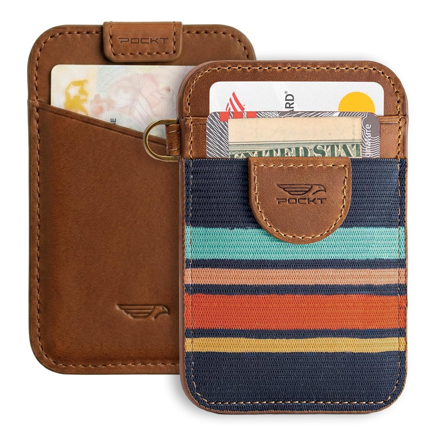 HOTPOCKT Elastic Card Holder Wallet for Women and Men, Genuine Leather Slim RFID Blocking Front Pocket Credit Card Holder, Cute Small Minimalist Wallet | Bloom