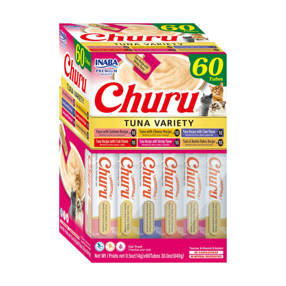 HOTINABA Churu Cat Treats, Lickable, Squeezable Creamy Purée Cat Treat with Green Tea Extract & Taurine, 0.5 Ounces Each Tube, 50 Tubes, Tuna & Chicken Variety