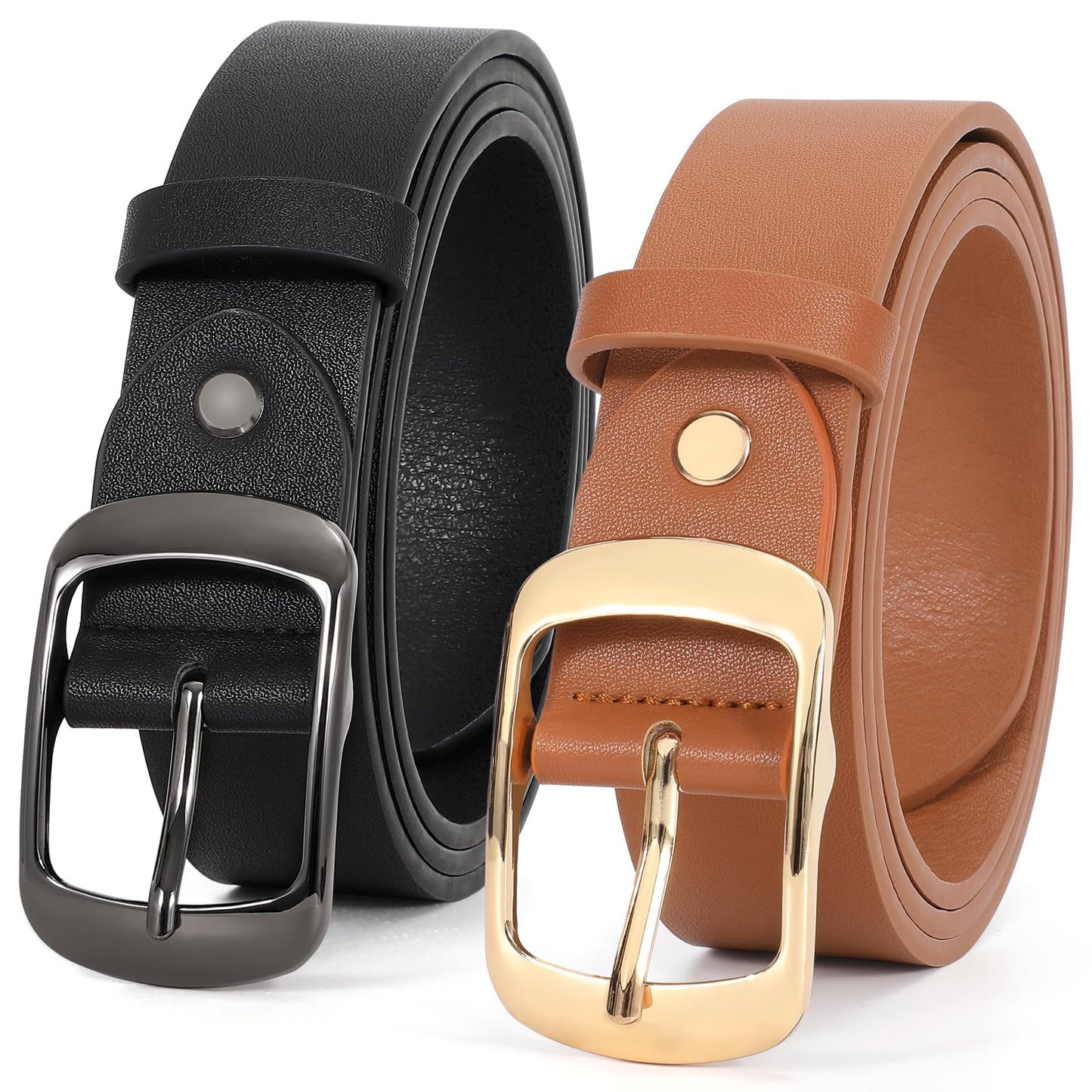 HOTVONMELLI 2 Packs Women Leather Belts for Jeans Fashion Leather Ladies Waist Belt