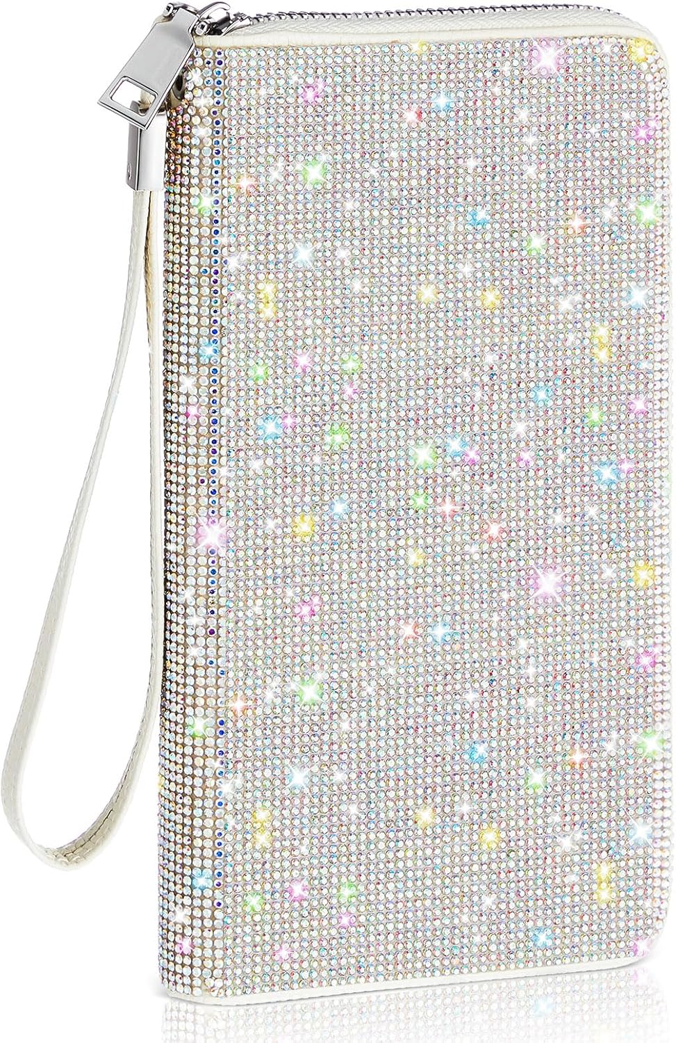 HOTMotiMind Silver Bling Gift Glitter Sparkly Wallet for Women Rhinestone/Pearl Wallet RFID Blocking Phone Purse Gifts for Mother's Day (Rhinestones)