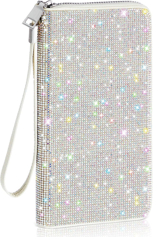 HOTMotiMind Silver Bling Gift Glitter Sparkly Wallet for Women Rhinestone/Pearl Wallet RFID Blocking Phone Purse Gifts for Mother's Day (Rhinestones)