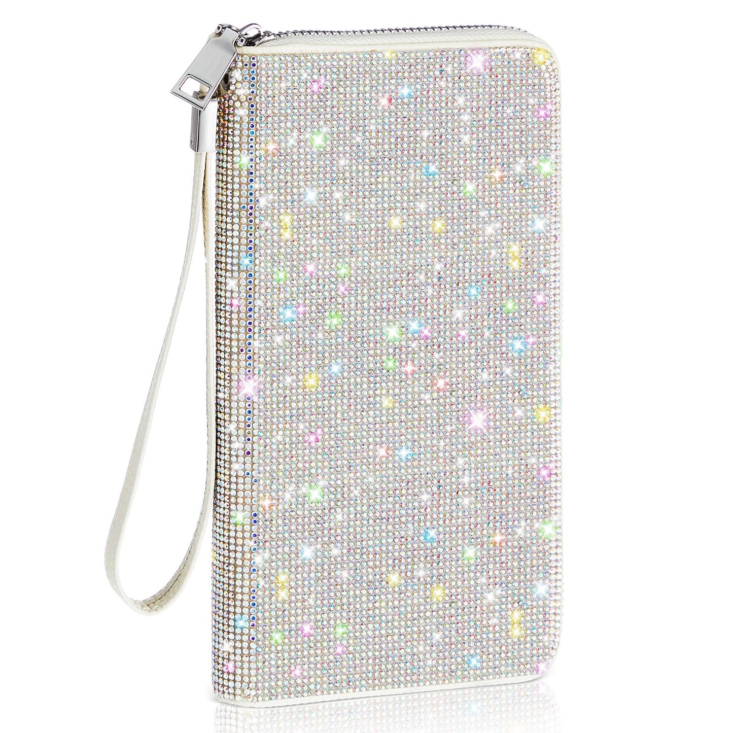 HOTMotiMind Silver Bling Gift Glitter Sparkly Wallet for Women Rhinestone/Pearl Wallet RFID Blocking Phone Purse Gifts for Mother's Day (Rhinestones)