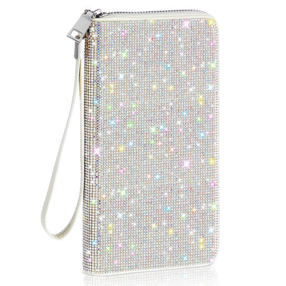 HOTMotiMind Silver Bling Gift Glitter Sparkly Wallet for Women Rhinestone/Pearl Wallet RFID Blocking Phone Purse Gifts for Mother's Day (Rhinestones)
