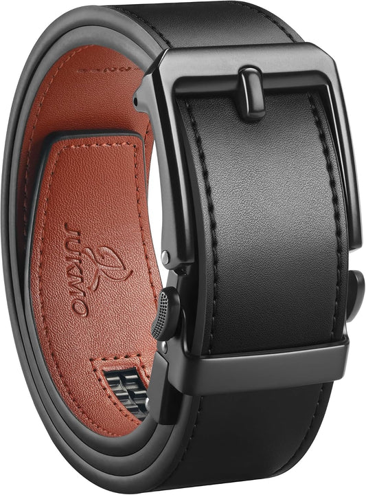 HOTJUKMO 1.5" (38mm) Leather Ratchet Belt for Men in Gift Box | Automatic Slide Buckle, Adjustable Trim to Fit
