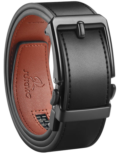 HOTJUKMO 1.5" (38mm) Leather Ratchet Belt for Men in Gift Box | Automatic Slide Buckle, Adjustable Trim to Fit