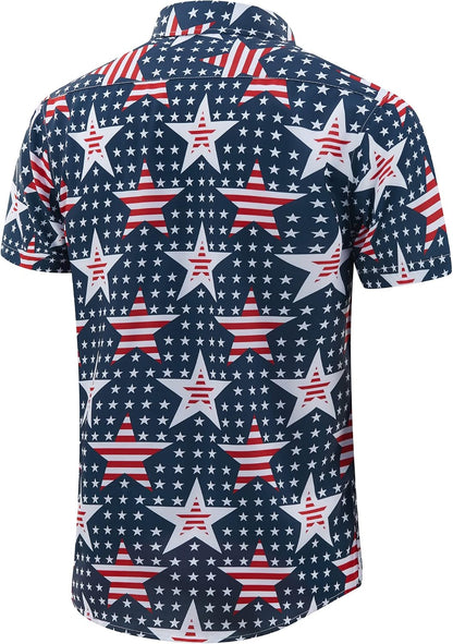 HOTMens American Flag Shirt - Patriotic Shirts for Men Short Sleeve Button Down Hawaiian Shirts