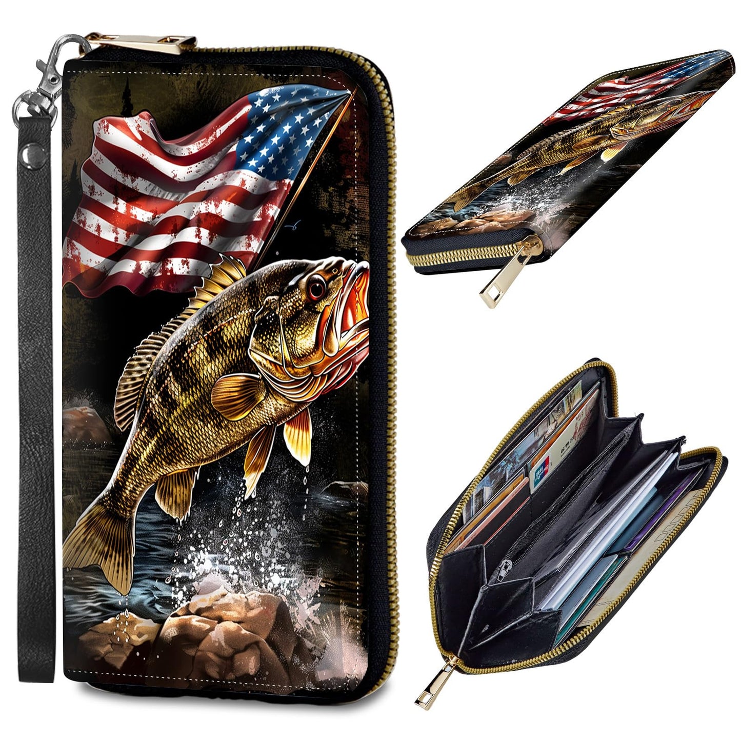 HOTWomens Wallet, PU Leather RFID Cute Wristlet Wallets for Girls Women Ladies Purse Large Credit Card Clutch Purse Card Holder Coin Pocket Travel Wallets with Zipper, Art Black Cat