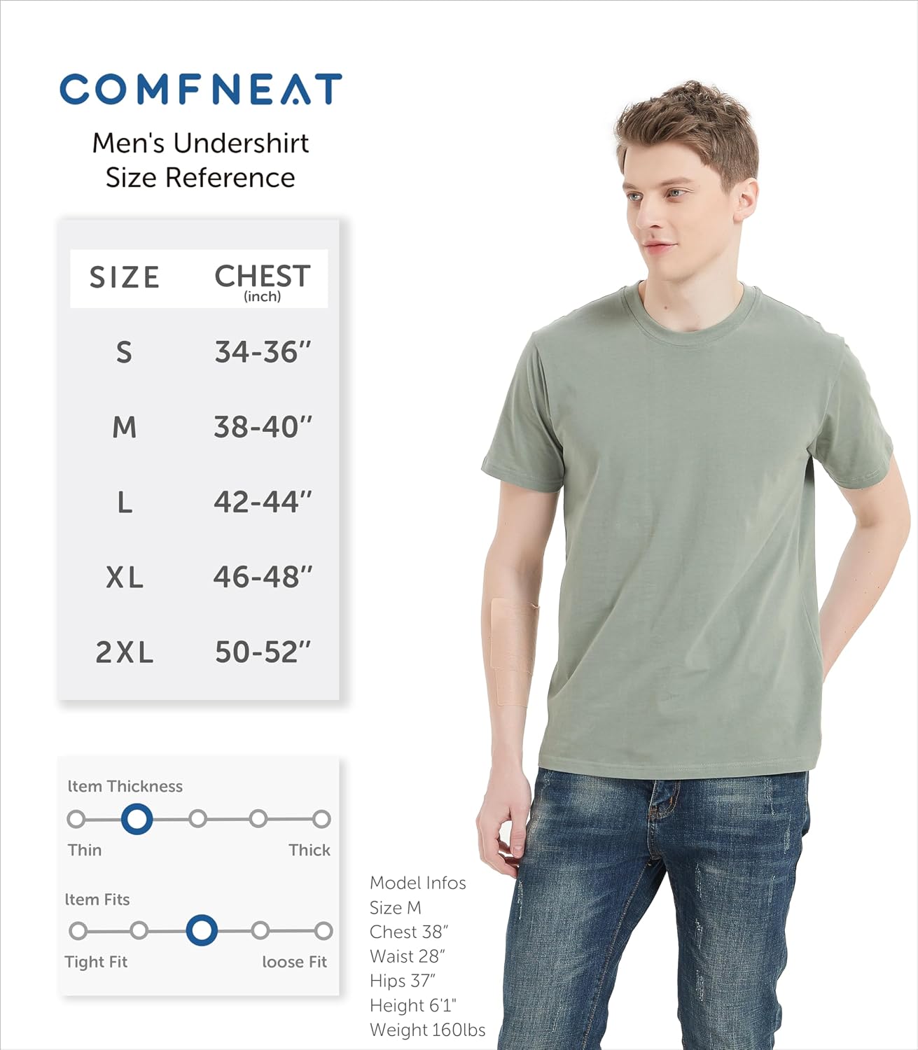 HOTComfneat Men's 3-Pack Lightweight T-Shirts Cotton Crew Neck Regular Fit Solid Tee