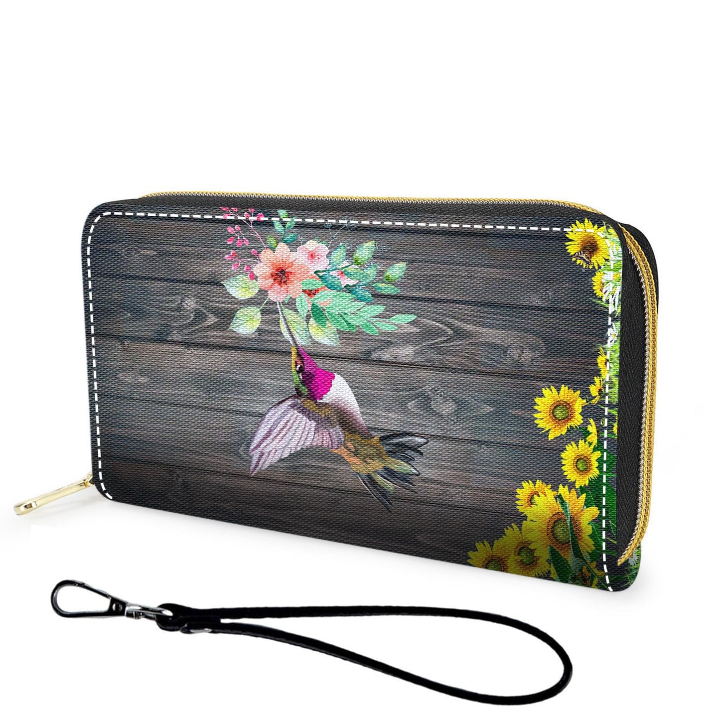 HOTWallet,Large Capacity RFID Blocking Leather Wallet, Durable Smooth Zipper Clutch,Unisex Travel Wallet for Cards,Cash,and Coins - Black Cat and Flowers