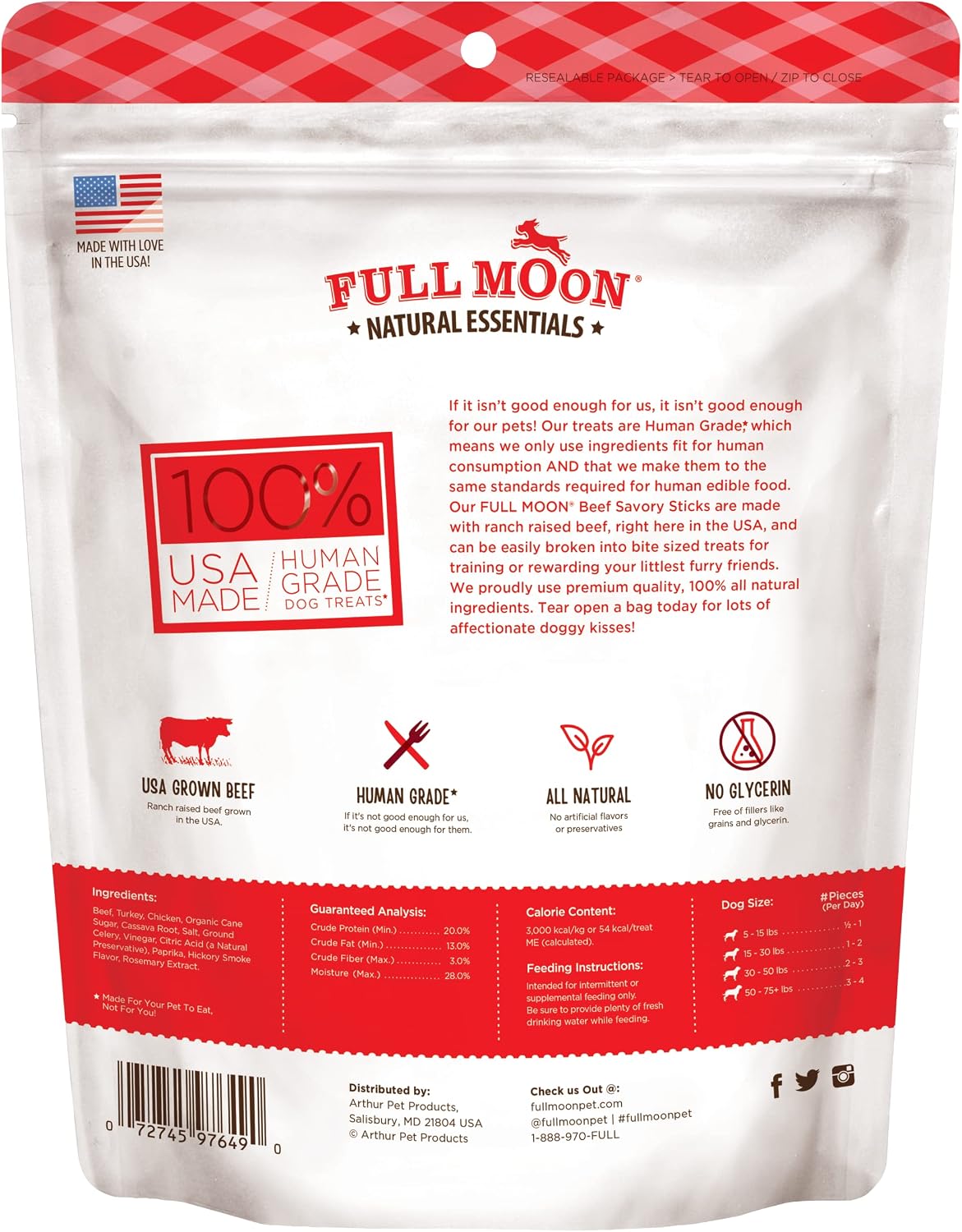 HOTFull Moon All Natural Human Grade Dog Treats, Essential Beef Savory Sticks, 22 Ounce, 1.375 Pound (Pack of 1)