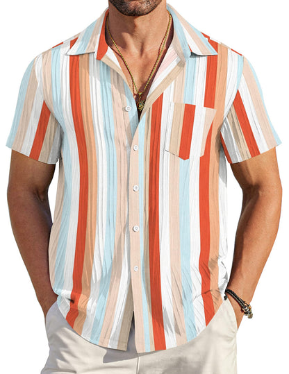 HOTCOOFANDY Men's Casual Button Down Shirts Short Sleeve Textured Summer Beach Shirt with Pocket