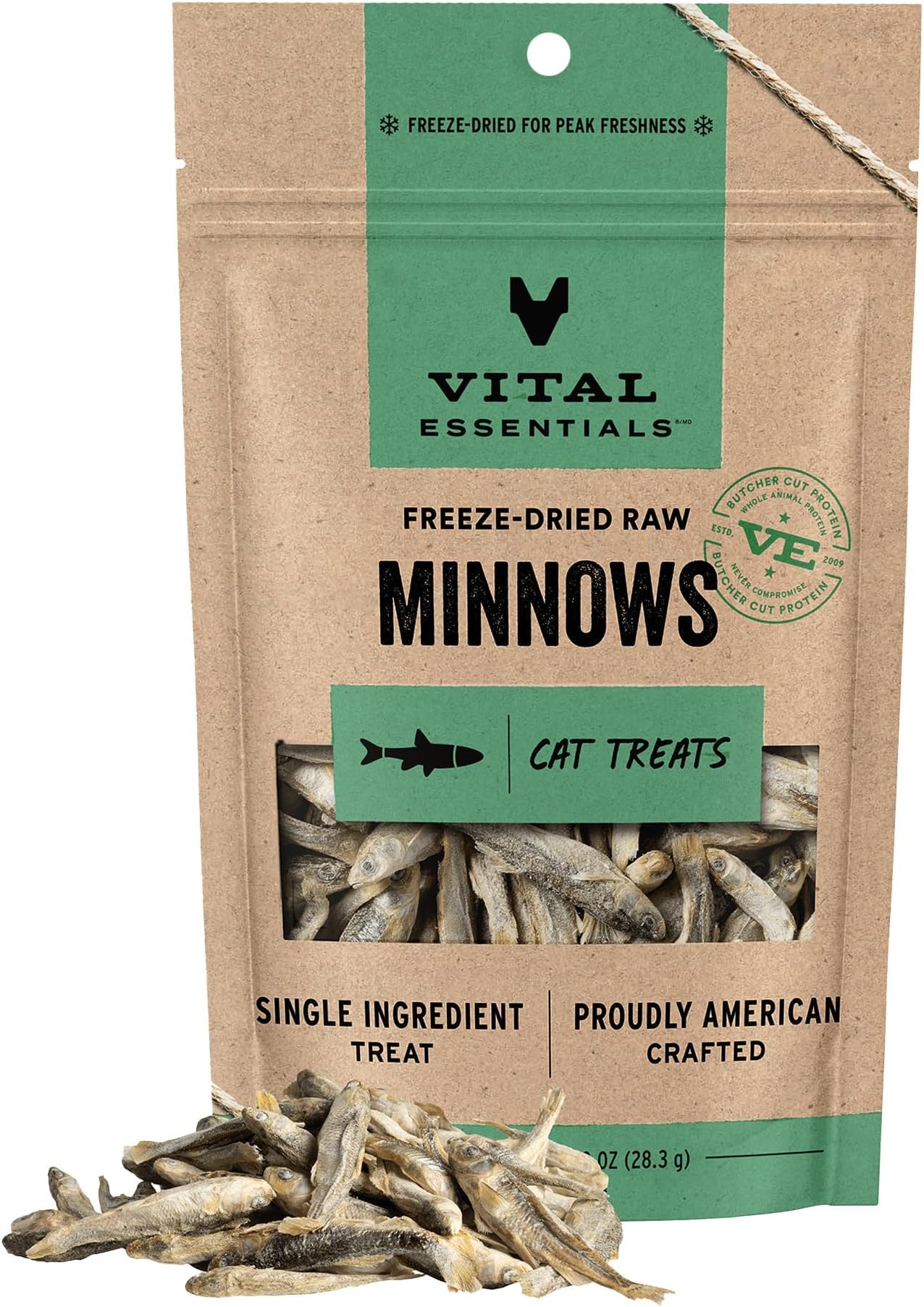 HOTVital Essentials Freeze Dried Minnows Cat Treats, 1.0 oz Bag | Single Ingredient, Premium Quality Protein, Grain Free, Healthy Treats, USA Made with U.S. & Globally Sourced Ingredients