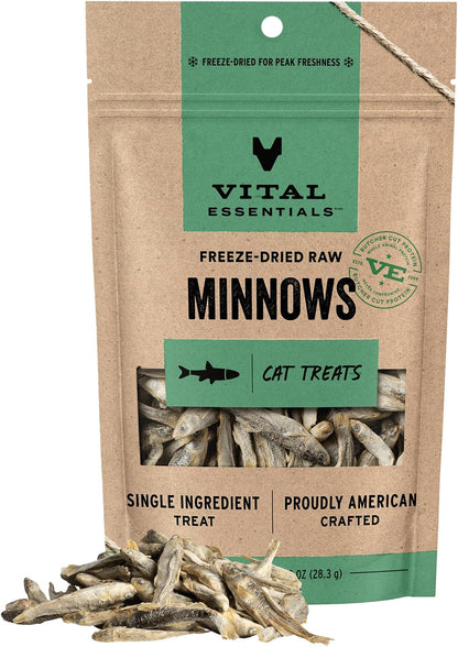 HOTVital Essentials Freeze Dried Minnows Cat Treats, 1.0 oz Bag | Single Ingredient, Premium Quality Protein, Grain Free, Healthy Treats, USA Made with U.S. & Globally Sourced Ingredients