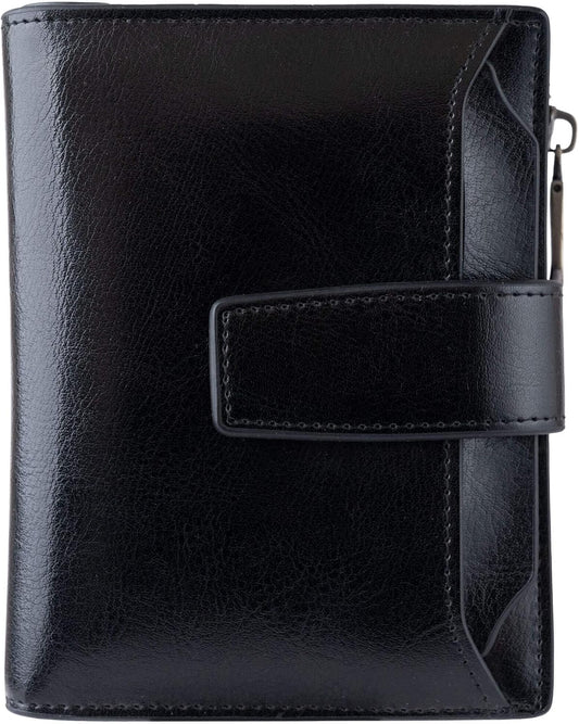 HOTBveyzi Small Leather Wallet for Women, RFID Bifold with ID Window | Holds 11 cards, a pull-out ID sleeve, zippered coin pocket & bill slot — fits crossbody bags and keeps everything organized