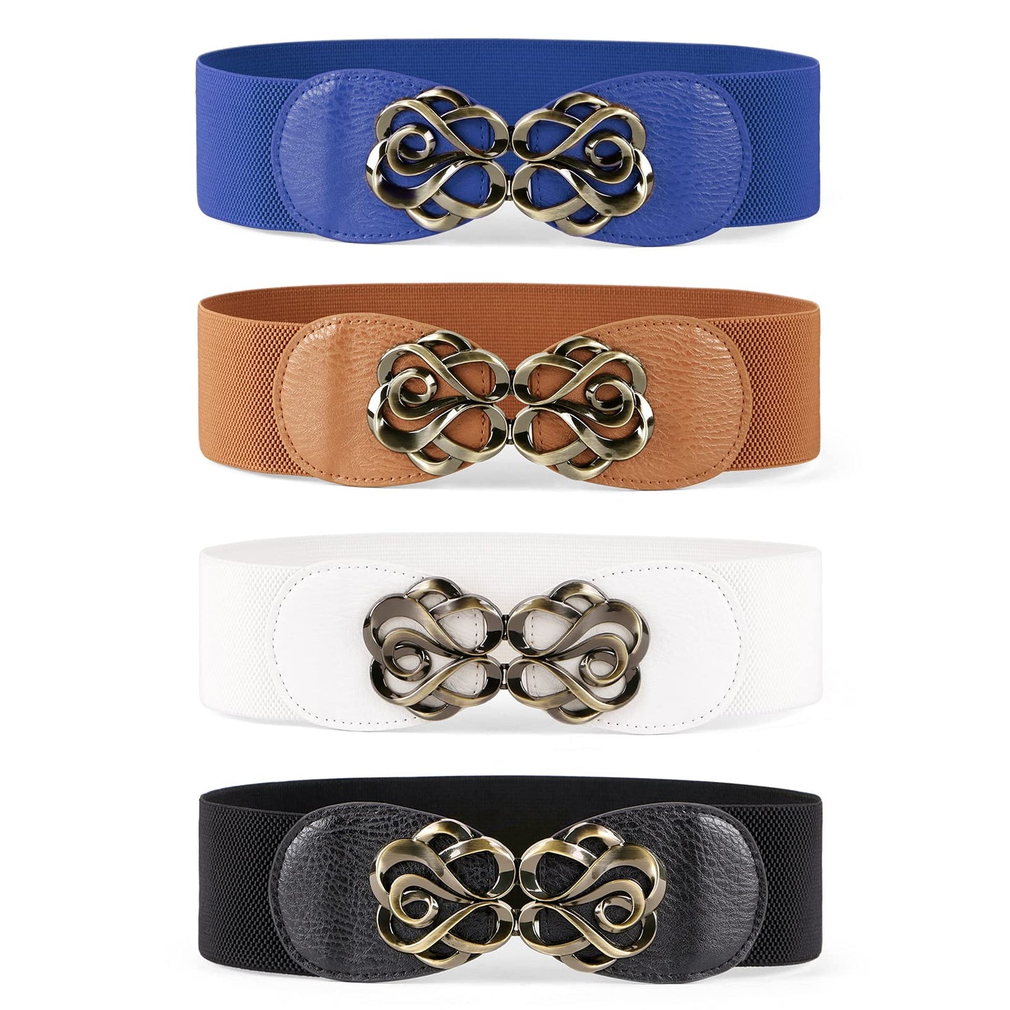 HOTJASGOOD Women Stretchy Belts for Dresses Vintage Elastic Wide Waist Belts 4 Pack 2.36" Wide