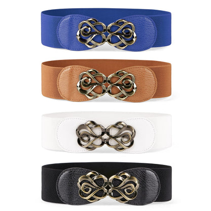 HOTJASGOOD Women Stretchy Belts for Dresses Vintage Elastic Wide Waist Belts 4 Pack 2.36" Wide