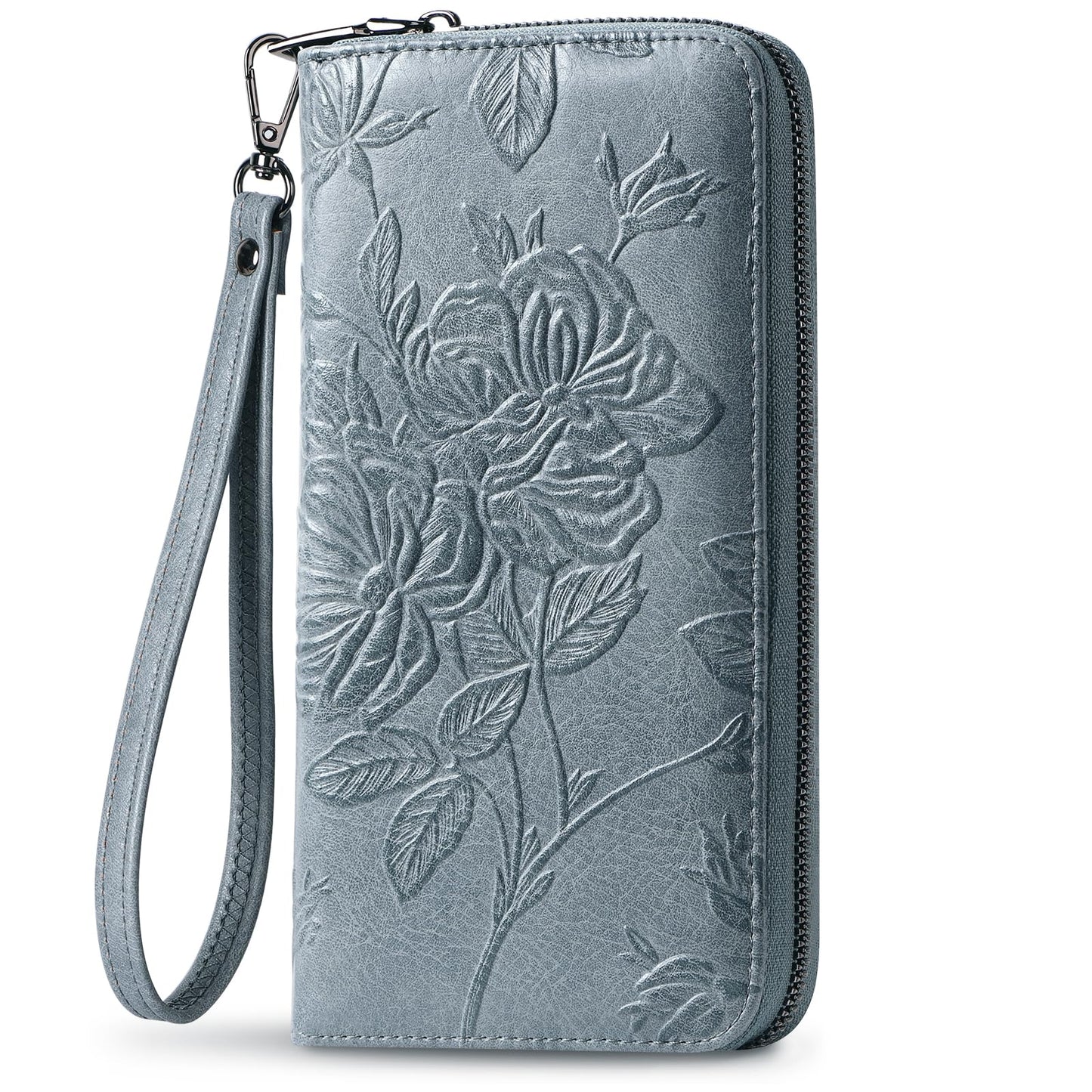 HOTWristlet Wallet for Women - Large Capacity RFID Leather Clutch | Premium vegan leather, rose embossed with a pen slot. Fits phones up to 6.9". 15 card slots & RFID. Ideal for travel & daily.