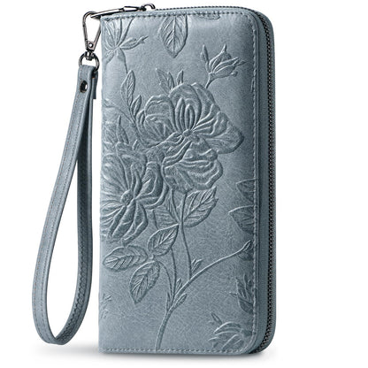HOTWristlet Wallet for Women - Large Capacity RFID Leather Clutch | Premium vegan leather, rose embossed with a pen slot. Fits phones up to 6.9". 15 card slots & RFID. Ideal for travel & daily.