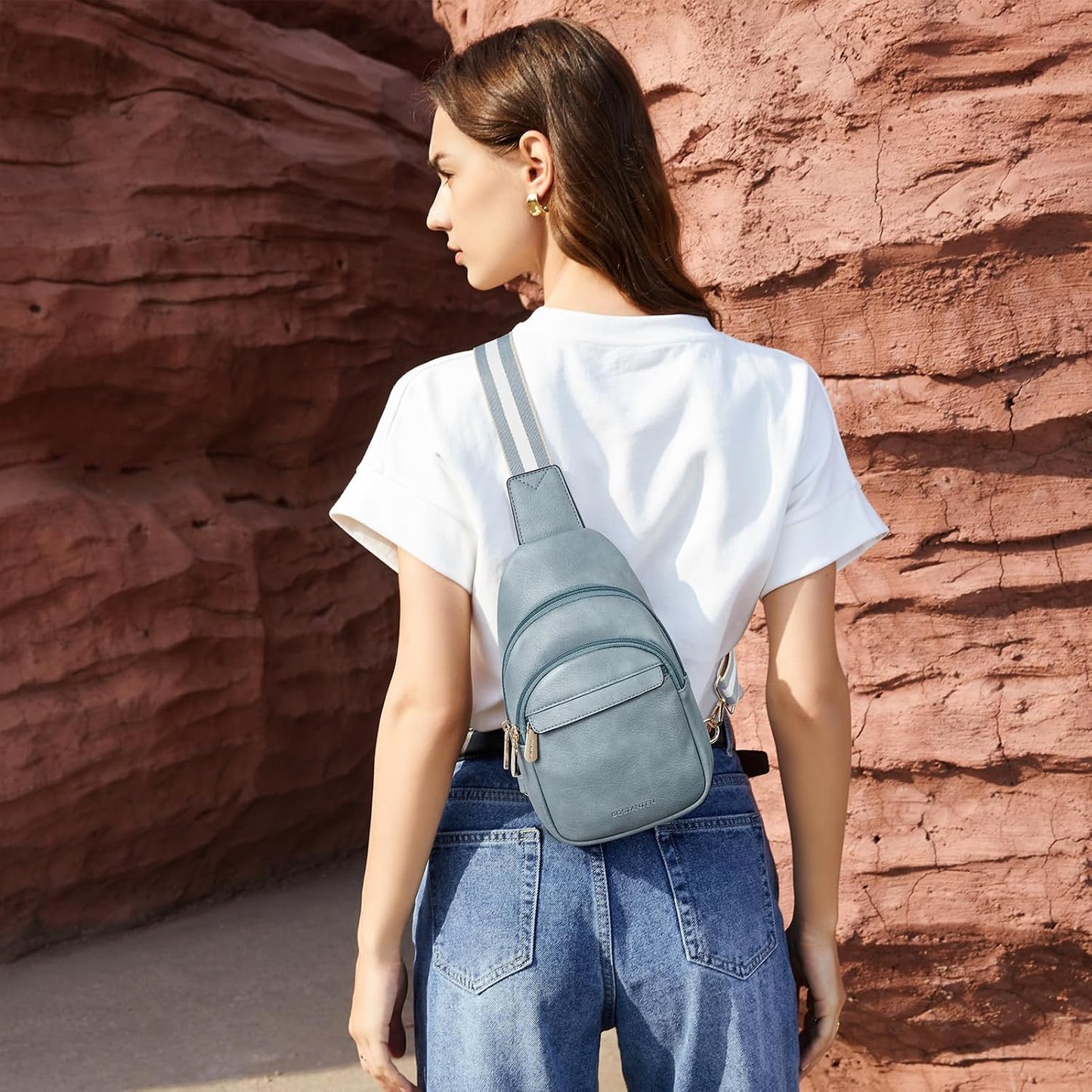 HOTBOSTANTEN Sling Bag for Women Leather Crossbody Bags Fanny Pack Chest Bag for Travel