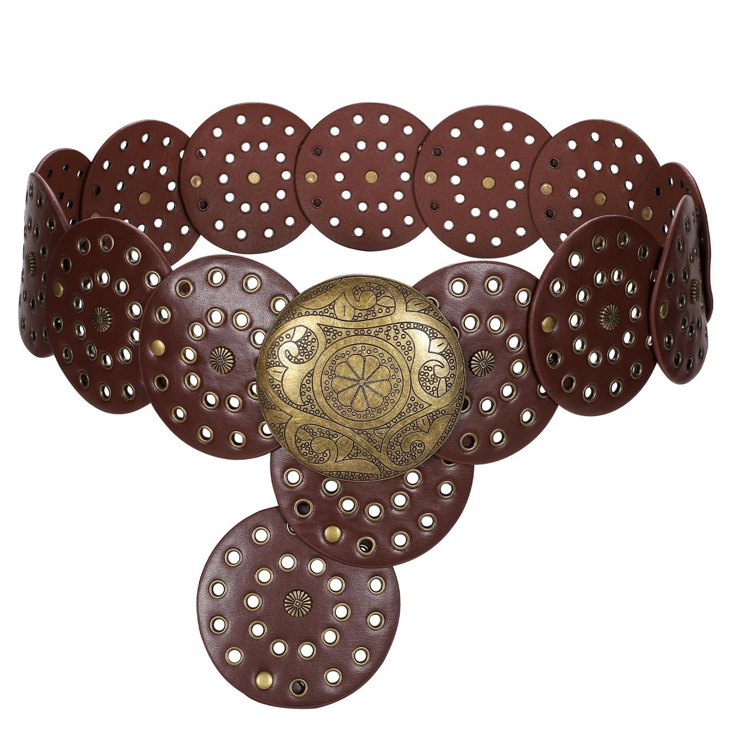 HOTWERFORU Women Vintage Leather Belt Western Disc Waist Belts Ladies Western Belt Boho Belt for Dress Jean-