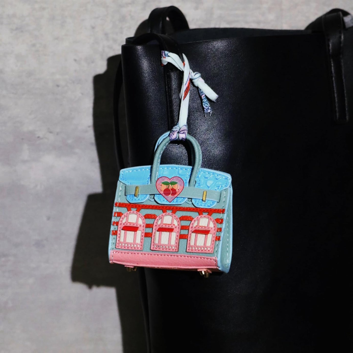 HOTWomen's 2 PCS Mini Tote Bag Charms Keychain Pouch Small Coin Purse Wallet (Blue + Pink)