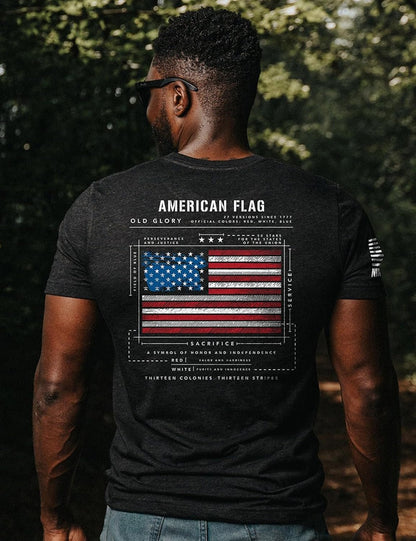 HOTNine Line Old Glory Flag Schematic T-Shirt for Men | Patriotic American Flag Freedom Shirt, USA Made Veteran Owned Apparel