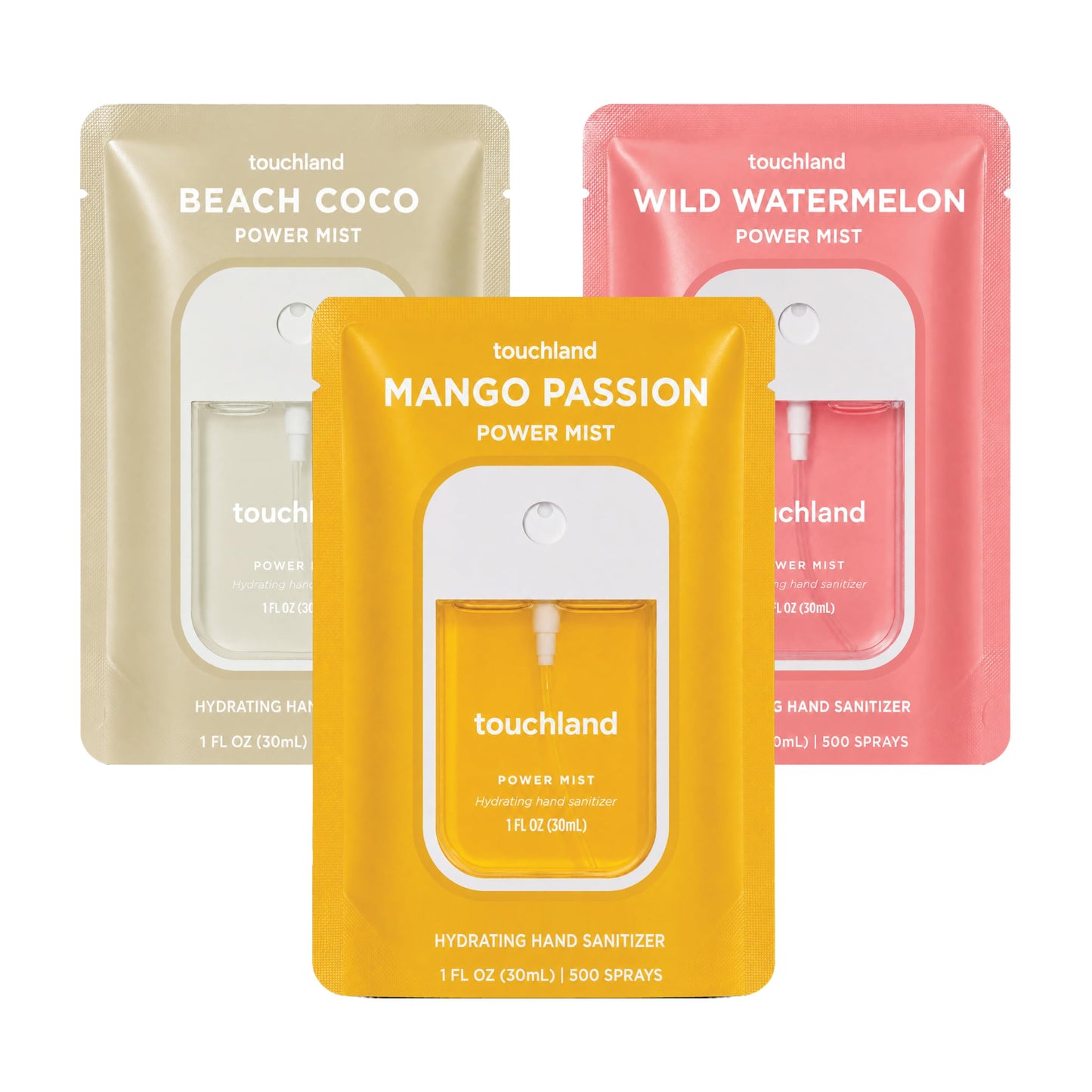 HOTTouchland Top 5 Hydrating Hand Sanitizer Spray Set Travel Size | TSA ready Power Mist with skincare benefits. Applelicious, Berry Bliss, Blue Sandalwood, Citrus Grove and Pure Lavender