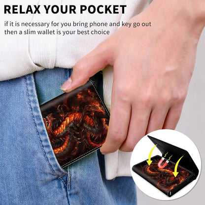 HOTAluminum Auto Pop Up Wallet Case Credit Card Holder For Women Men Girl, Leather Card Case Front Pocket Trifold Wallet with RFID Blocking Banknote Slot Slim Wallet Women, The Mighty Fire Dragon