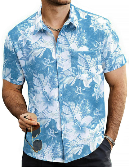 HOTVATPAVE Mens Summer Striped Shirts Button Down Short Sleeve Vintage Beach Hawaiian Shirts with Pocket