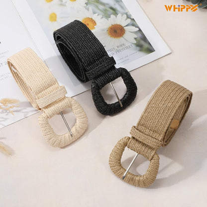 HOTWHIPPY 3 Packs Women Straw Woven Elastic Stretch Waist Belts Fashion Boho Braided Skinny Ladies Dress Belt