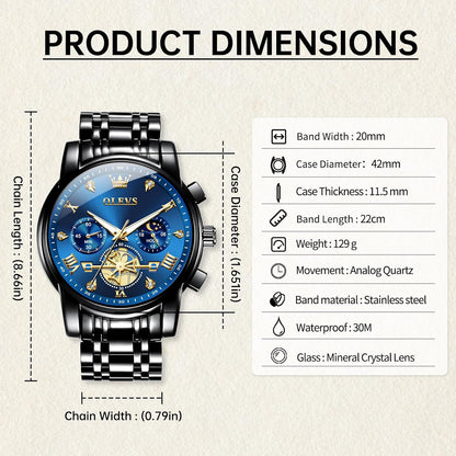 HOTOLEVS Watches for Men Dress Watch Chronograph Luxury Stainless Steel Big Face Men Watches Multi-Function Easy to Read Diamond Roman Numerals Business Wristwatch Reloj para Hombre