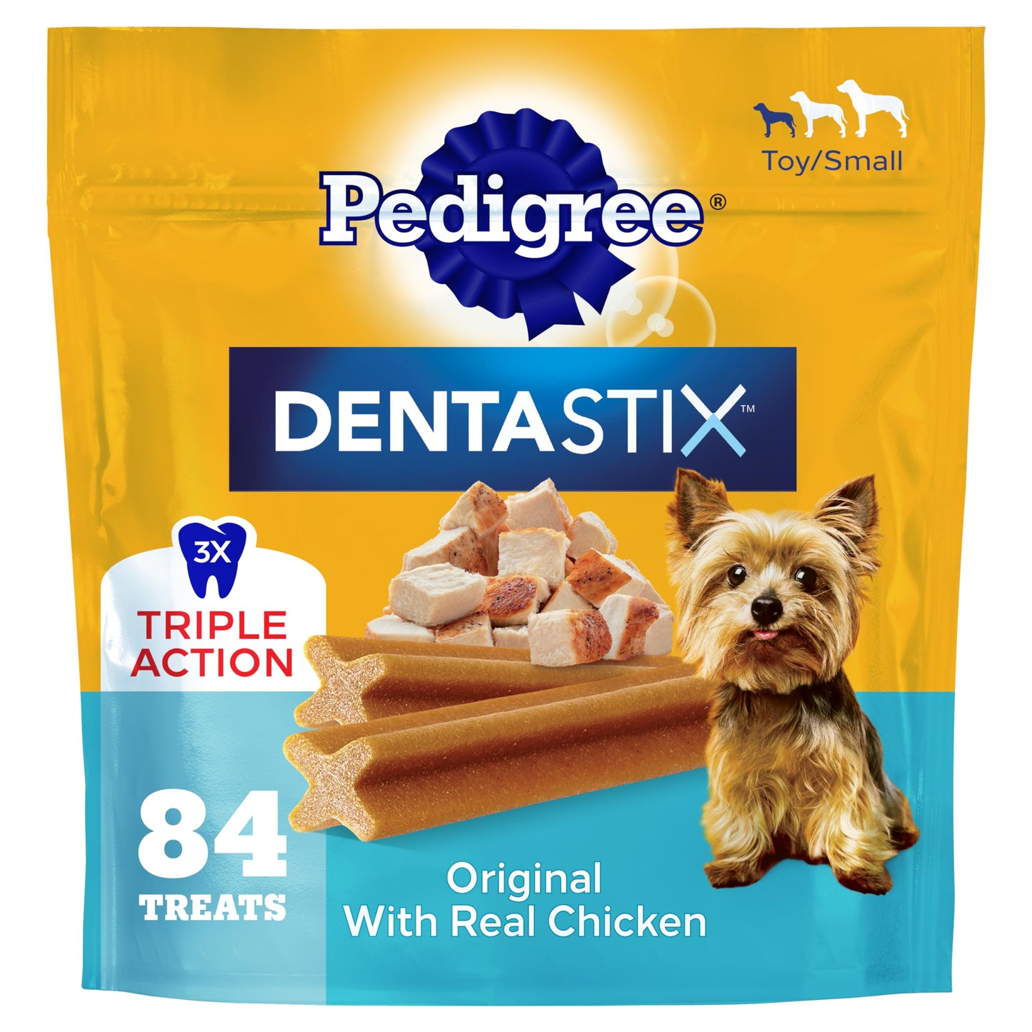 HOTPedigree Dentastix Small & Toy Breed Dog Dental Treats, Fresh, 102 Count | Triple action dental care, reduces tartar, cleans teeth, freshens breath, for dogs 7-22 lbs, no added sugar/fillers