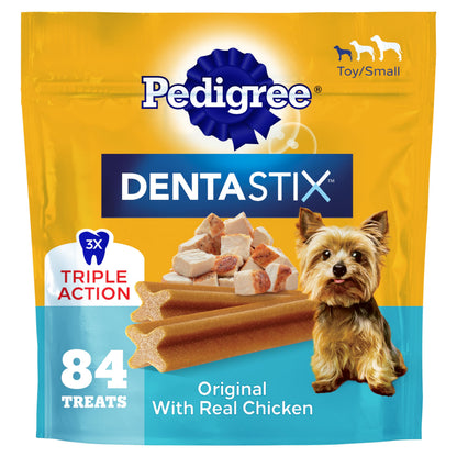 HOTPedigree Dentastix Small & Toy Breed Dog Dental Treats, Fresh, 102 Count | Triple action dental care, reduces tartar, cleans teeth, freshens breath, for dogs 7-22 lbs, no added sugar/fillers