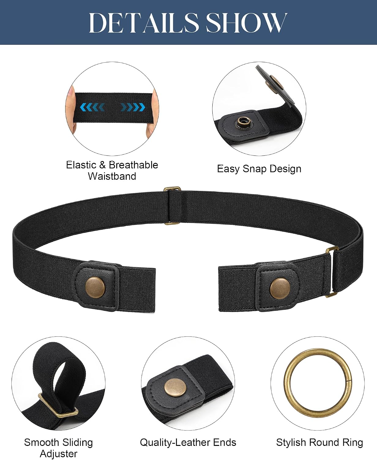 HOT4Packs No Buckle Elastic Belts for Women/Men Buckleless Belt Invisible Stretch Belts for Jeans Pants