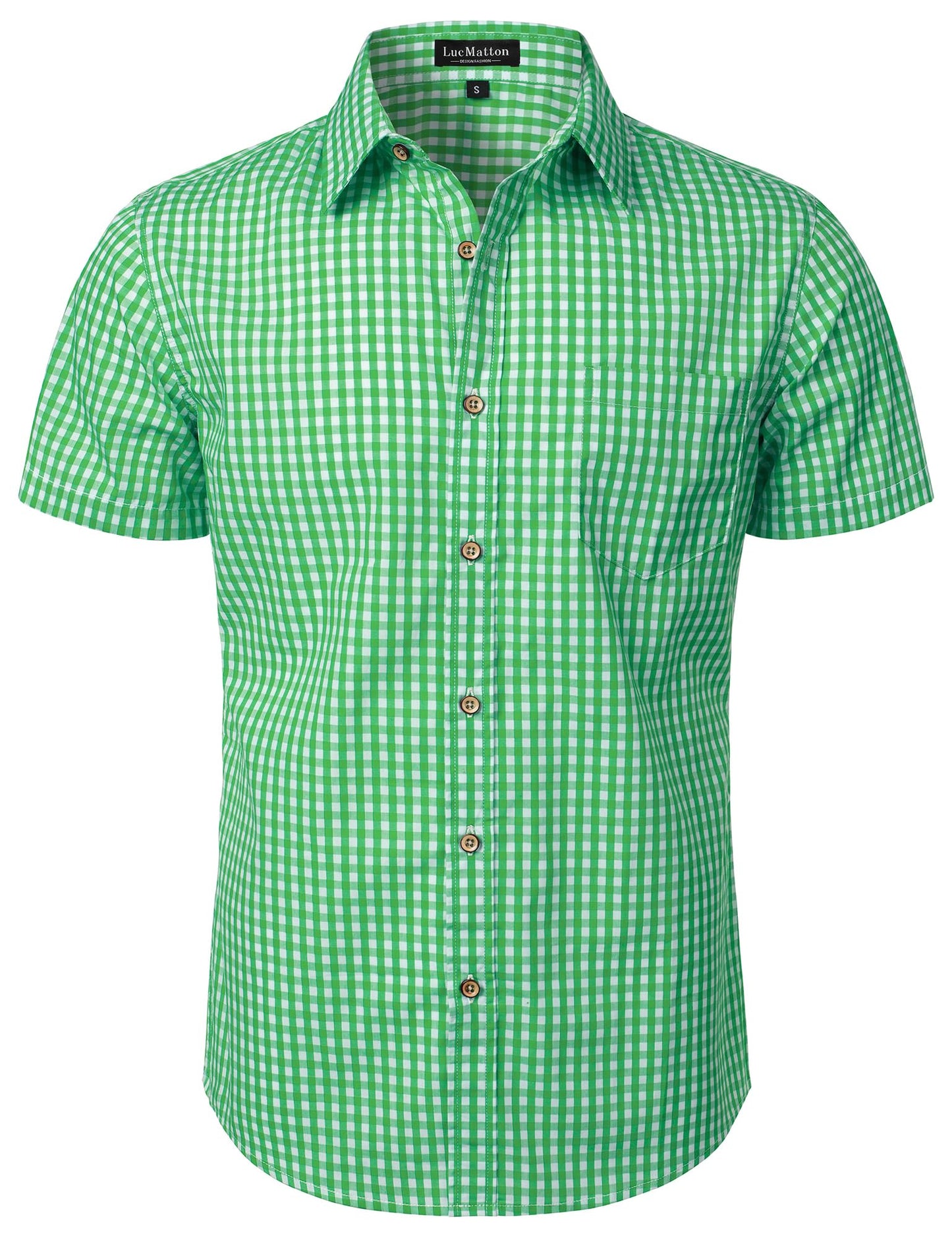 HOTLucMatton Men's Gingham Short Sleeve Button Down Shirt Cotton Regular Fit Plaid Dress Shirts with Pocket