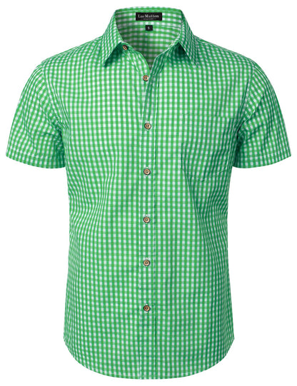 HOTLucMatton Men's Gingham Short Sleeve Button Down Shirt Cotton Regular Fit Plaid Dress Shirts with Pocket