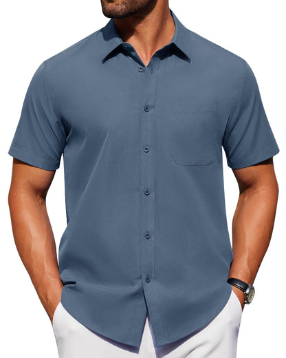 HOTAlimens & Gentle Men's Short Sleeve Dress Shirts Wrinkle Free Untucked Casual Button Down Shirt