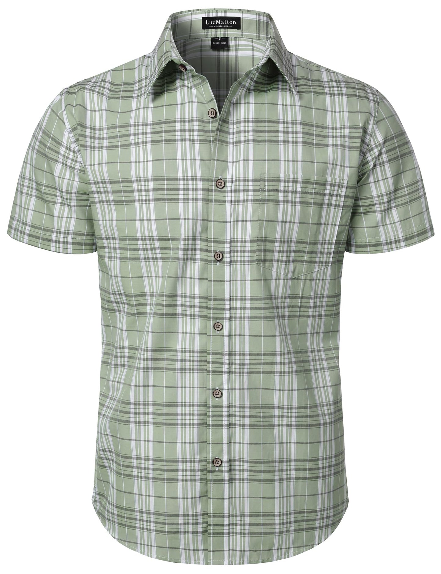 HOTLucMatton Men's Gingham Short Sleeve Button Down Shirt Cotton Regular Fit Plaid Dress Shirts with Pocket
