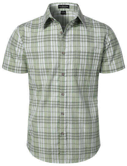 HOTLucMatton Men's Gingham Short Sleeve Button Down Shirt Cotton Regular Fit Plaid Dress Shirts with Pocket