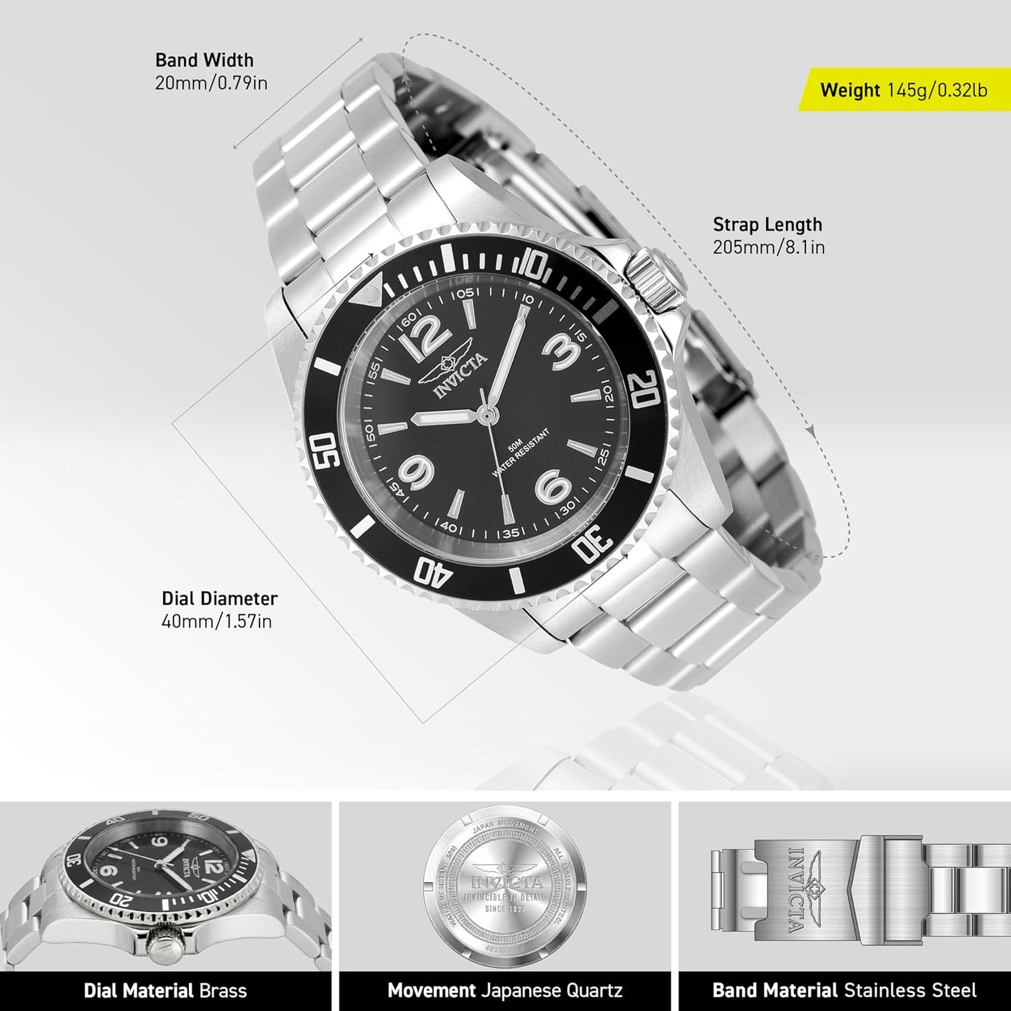 HOTInvicta Mens Watch Stainless Steel 40mm