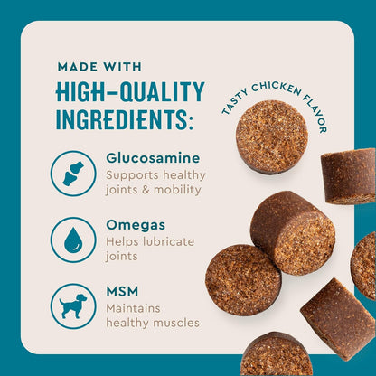HOTVetIQ Glucosamine Hip & Joint Supplement for Dogs, 180 Soft Chews, Joint Support Supplement with MSM and Krill, Dog Health Supplies Large & Small Breed, Chicken Flavored Chewables | Supports mobility for large & small breeds; glucosamine, MSM & krill o